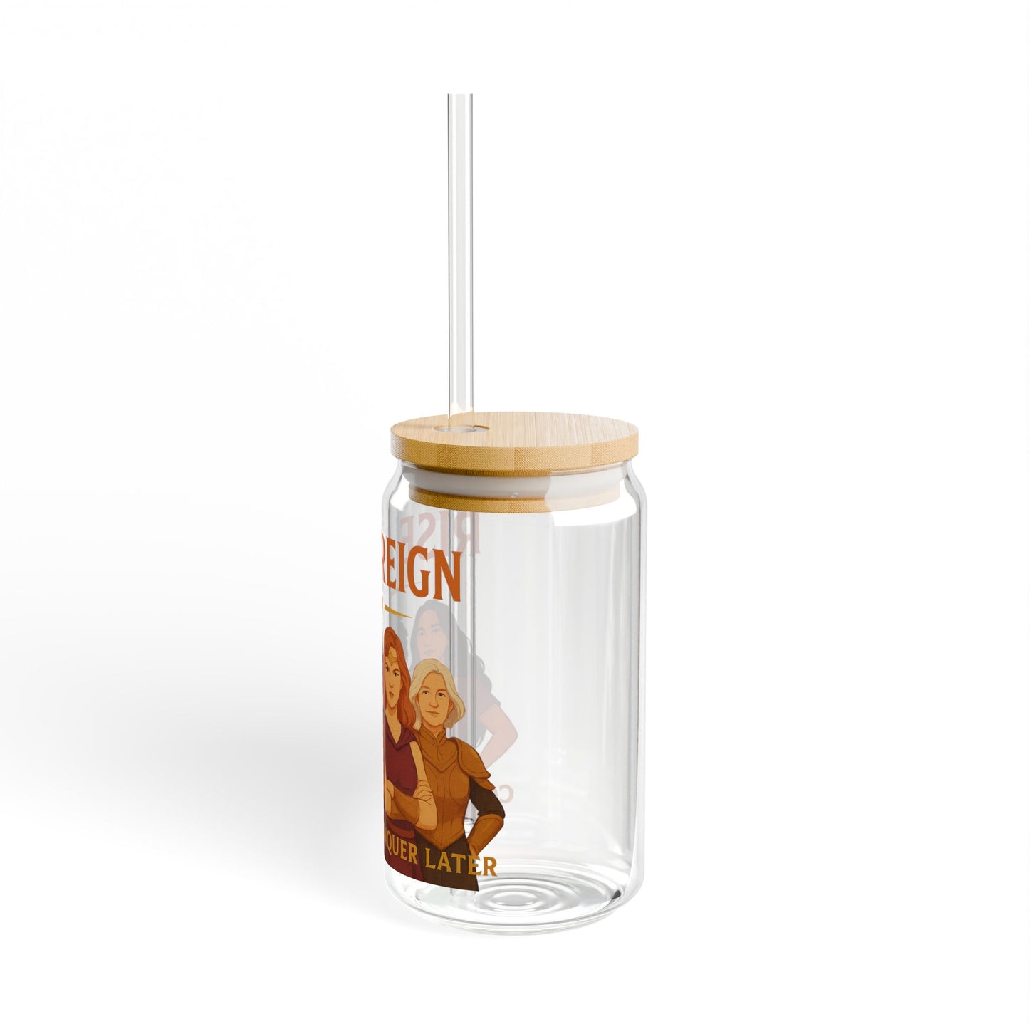 Sippin’ Strong – Femme Warrior Coffee Glass, 16oz